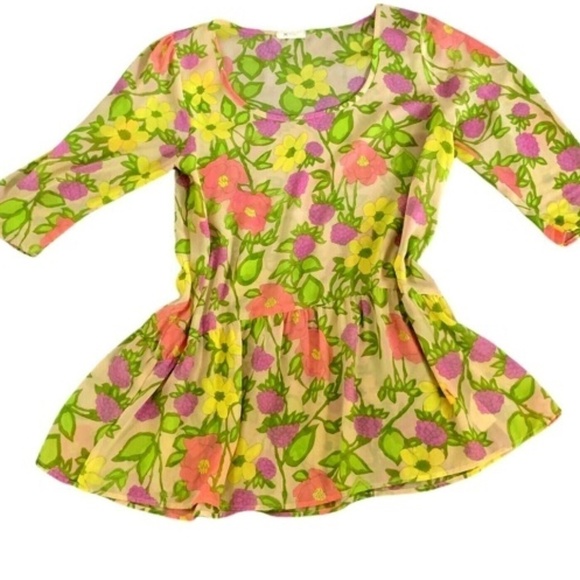 Everly Sheer Floral Peplum Blouse Sz S/M Multicolor #232J - Picture 4 of 5